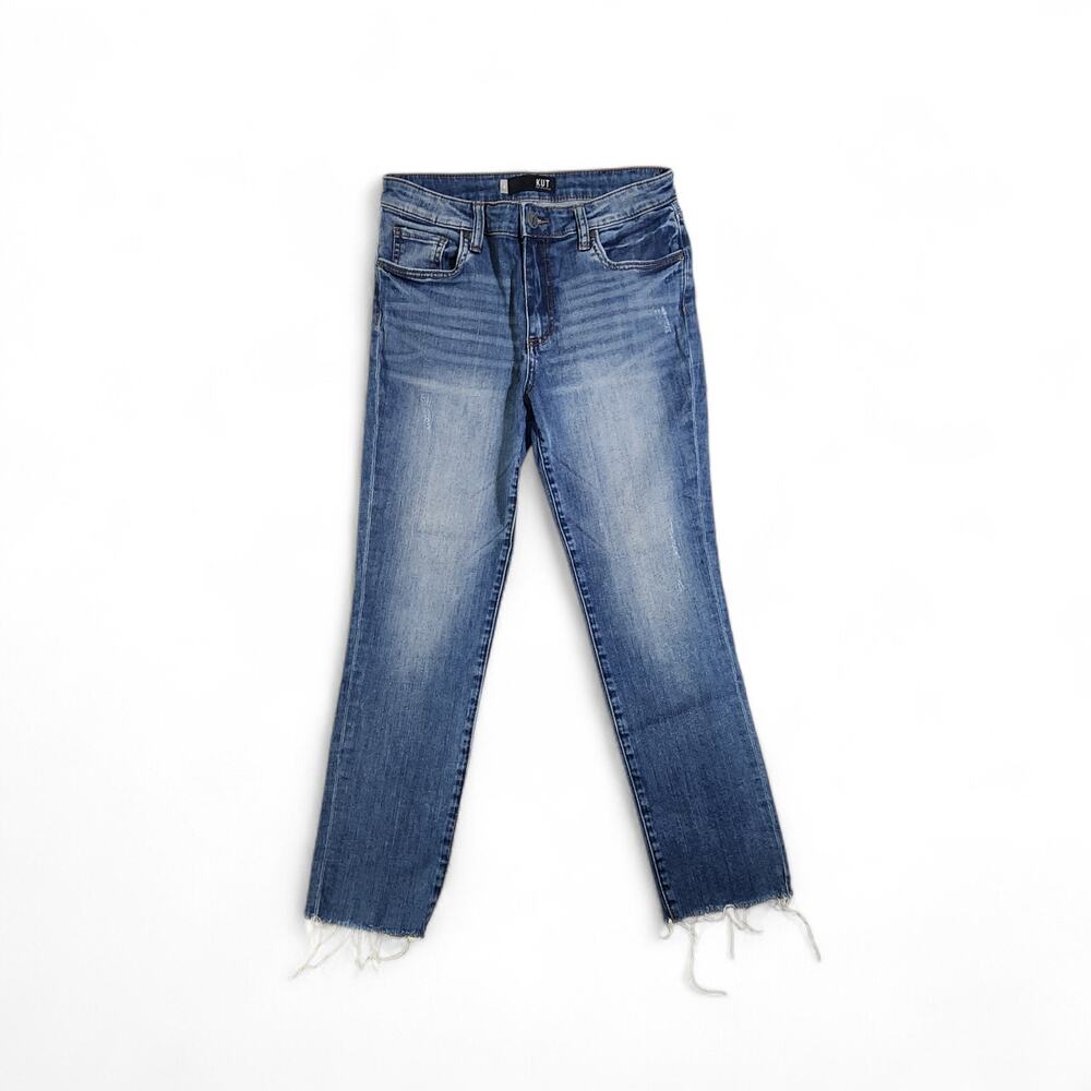 Kut From The Kloth Jeans Womens 4 Ankle Straight Leg Denim High Rise Fray Hem